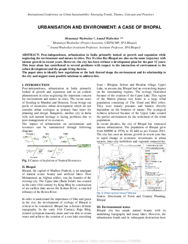 (PDF) Urbanisation and Environment A Case of Bhopal Mrunmayi