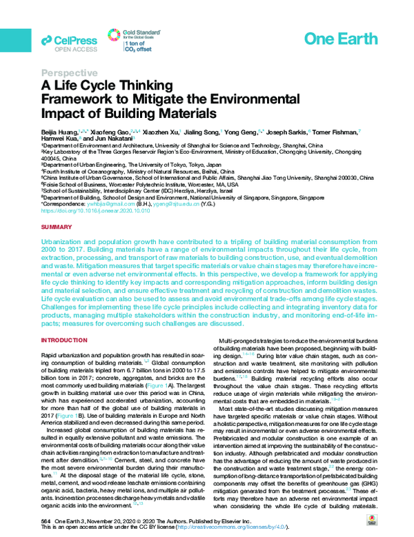(PDF) A Life Cycle Thinking Framework to Mitigate the Environmental ...