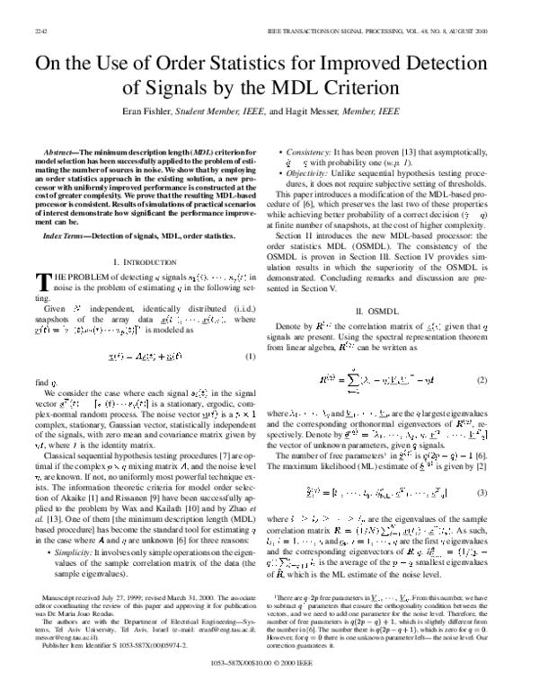 (PDF) On the use of order statistics for improved detection of signals ...