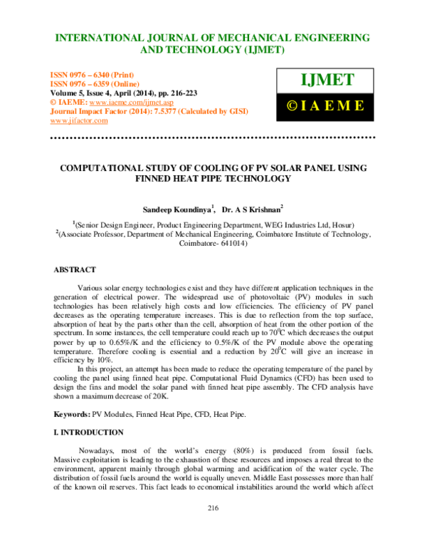 (PDF) Experimental Study and Comparison with the Computational Study on ...
