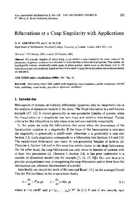 (PDF) Bifurcations at a cusp singularity with applications