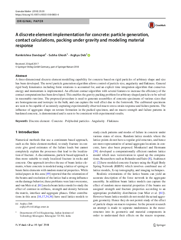 (PDF) A discrete element implementation for concrete: particle ...