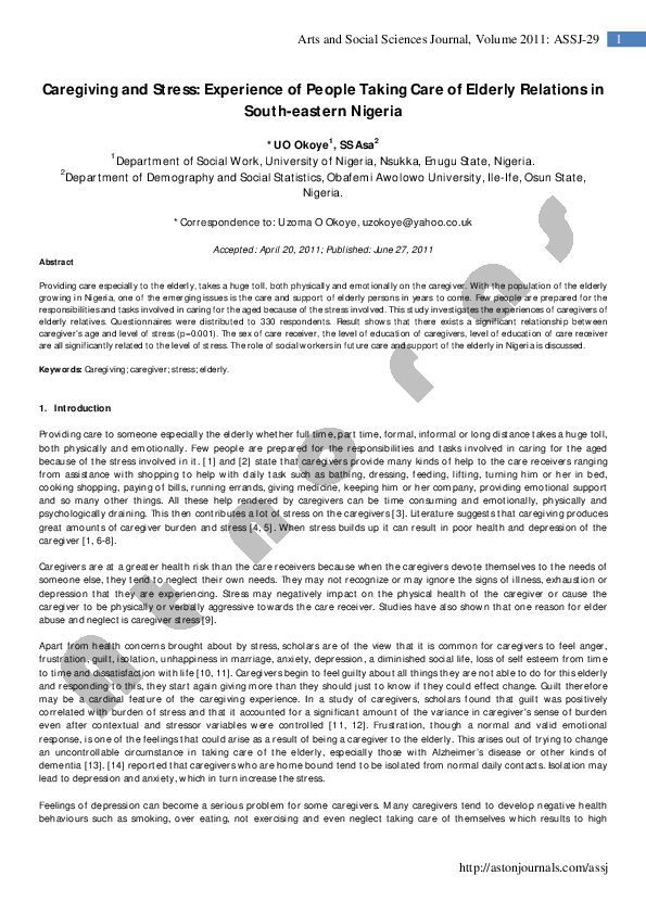 (PDF) Caregiving and Stress: Experience of People Taking Care of ...
