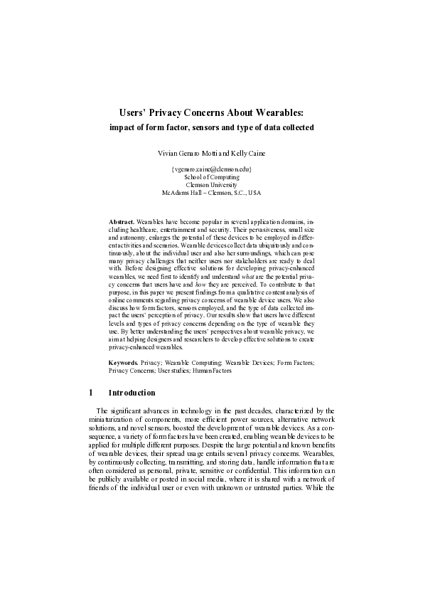 (PDF) Users’ Privacy Concerns About Wearables