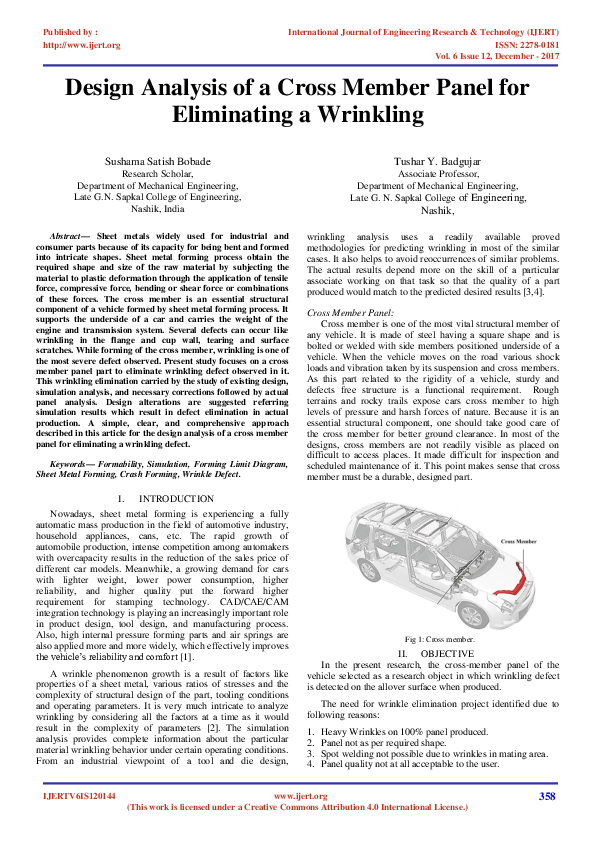 (PDF) Design Analysis of a Cross Member Panel for Eliminating a Wrinkling