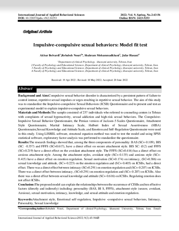 (PDF) Impulsive-compulsive sexual behaviors: Model fit test