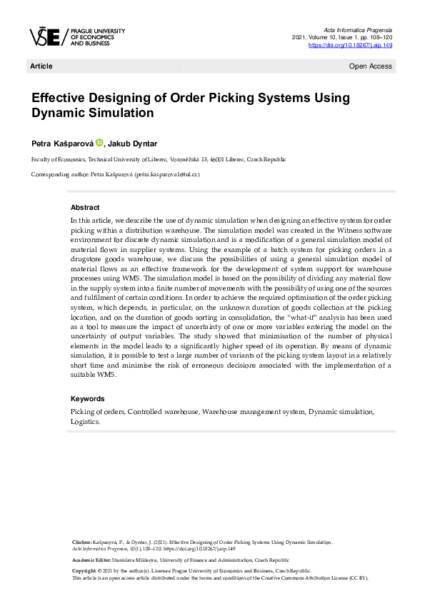 (PDF) Effective Designing of Order Picking Systems Using Dynamic Simulation