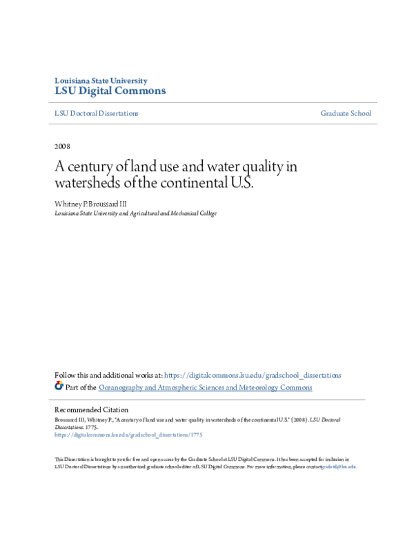 (PDF) A century of land use and water quality in watersheds of the ...