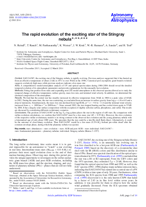 (PDF) The rapid evolution of the exciting star of the Stingray nebula