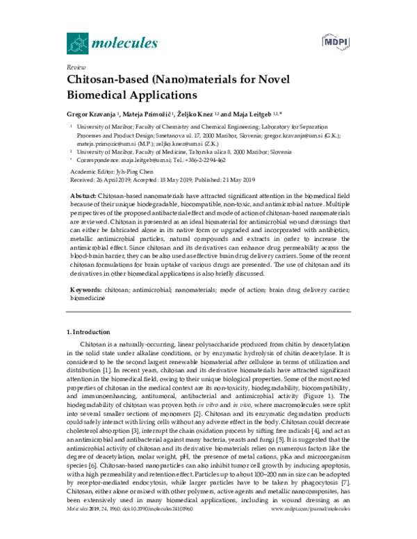 (PDF) Chitosan-Based (Nano)Materials for Novel Biomedical Applications