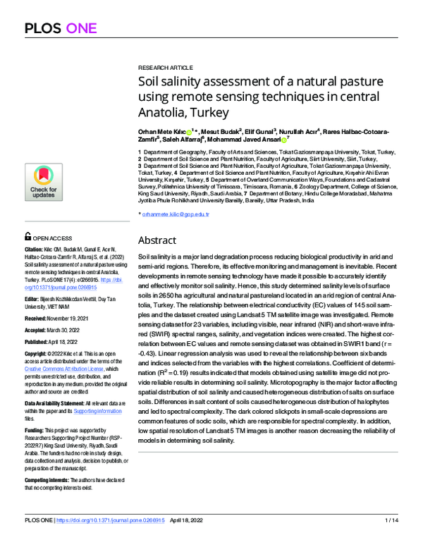 (PDF) Soil salinity assessment of a natural pasture using remote ...