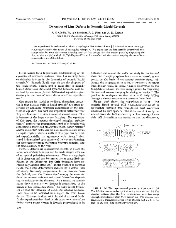 (PDF) Dynamics of line defects in nematic liquid crystals