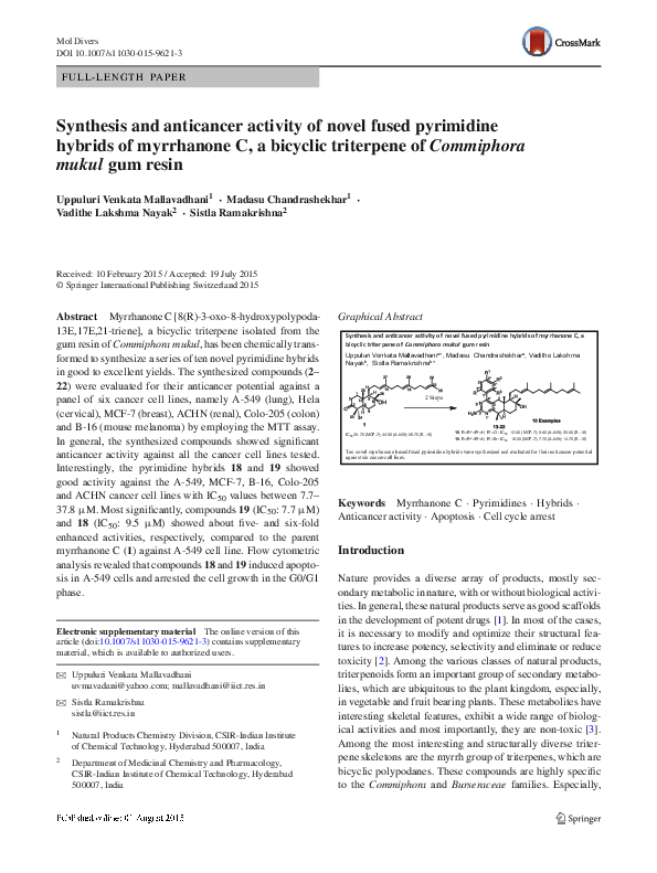 (PDF) Synthesis and anticancer activity of novel fused pyrimidine ...