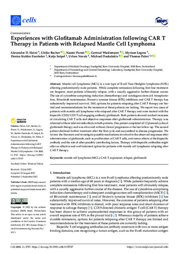 (PDF) Experiences with Glofitamab Administration following CAR T ...