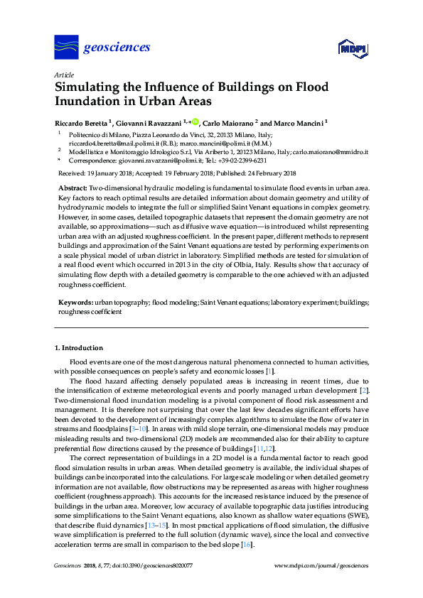 (PDF) Simulating the Influence of Buildings on Flood Inundation in ...