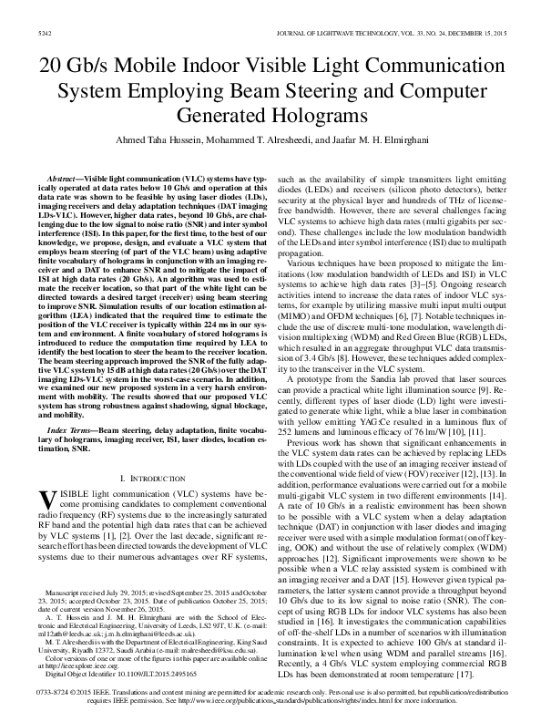 (PDF) 20 Gb/s Mobile Indoor Visible Light Communication System ...