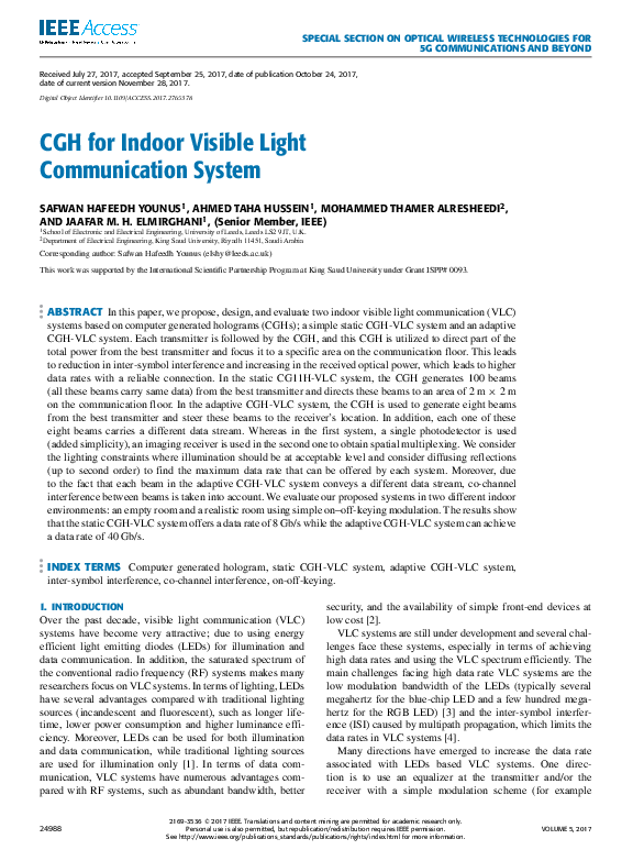 (PDF) CGH for Indoor Visible Light Communication System