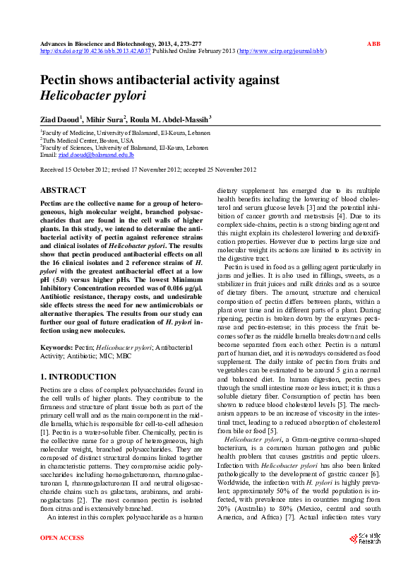 (PDF) Pectin shows antibacterial activity against Helicobacter pylori