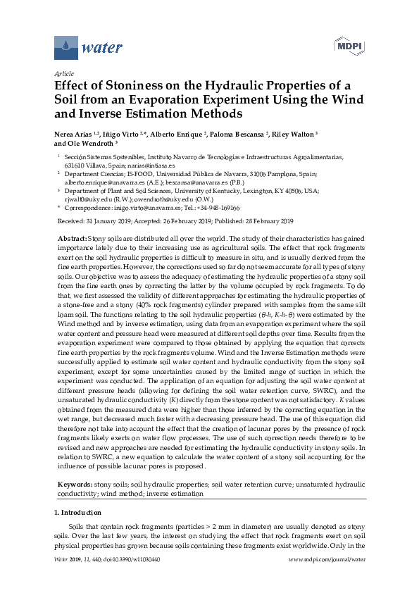 (PDF) Effect of Stoniness on the Hydraulic Properties of a Soil from an ...