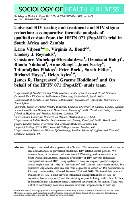 (PDF) Universal HIV testing and treatment and HIV stigma reduction: a ...
