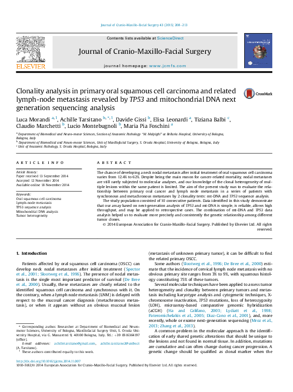 (PDF) Clonality analysis in primary oral squamous cell carcinoma and ...