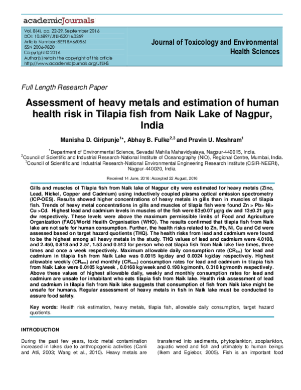 (PDF) Assessment of heavy metals and estimation of human health risk in ...