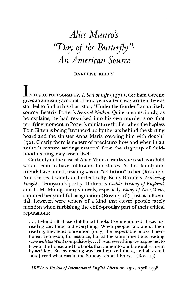 Day Of The Butterfly By Alice Munro (PDF) Alice Munro's" Day of the Butterfly": An American Source