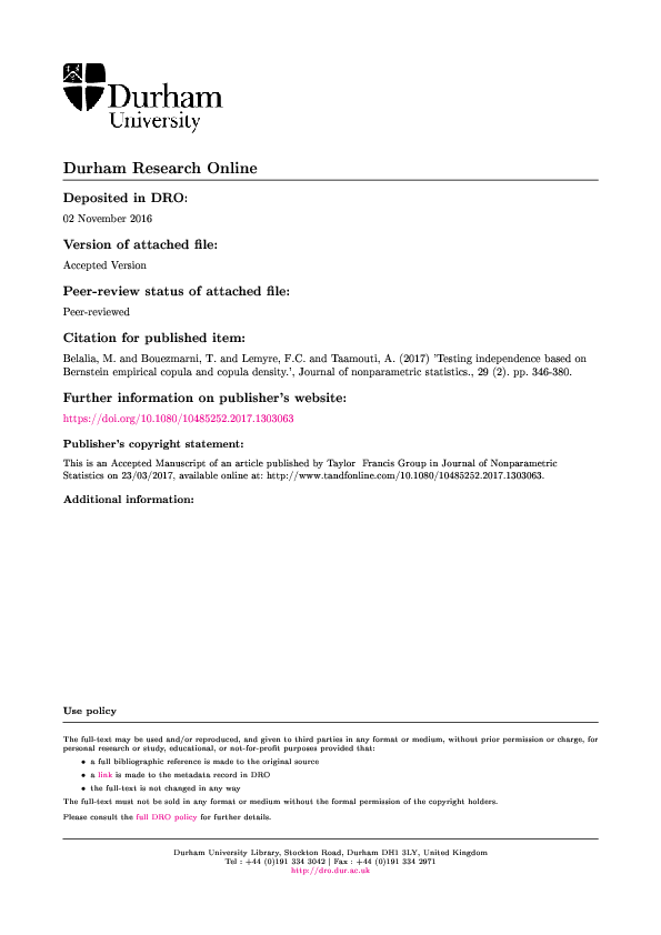 (PDF) Testing independence based on Bernstein empirical copula and ...