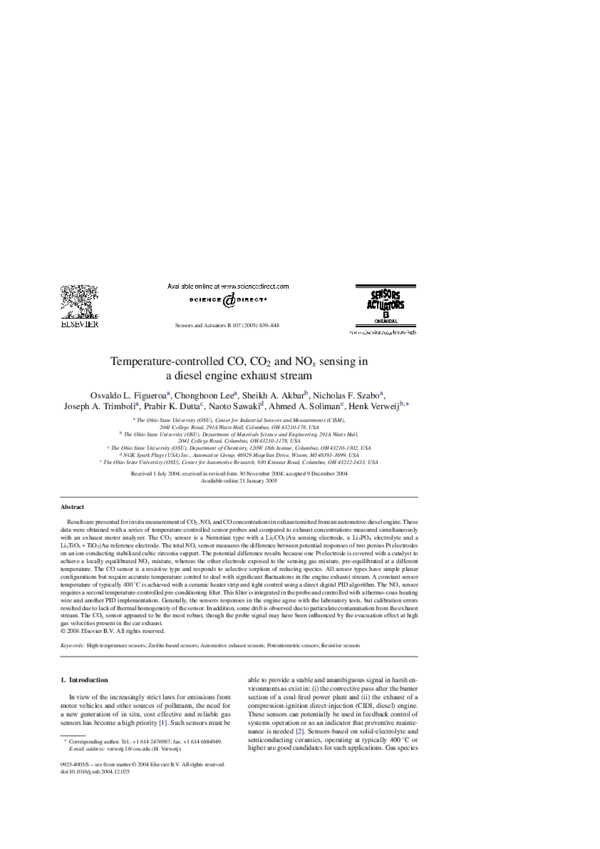 (PDF) Temperature-controlled CO, CO2 and NOx sensing in a diesel engine ...