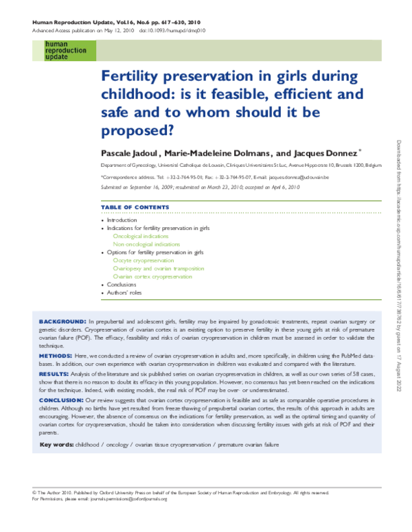 (PDF) Fertility preservation in girls during childhood: is it feasible ...