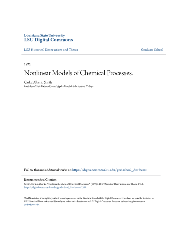 (PDF) Nonlinear Models of Chemical Processes