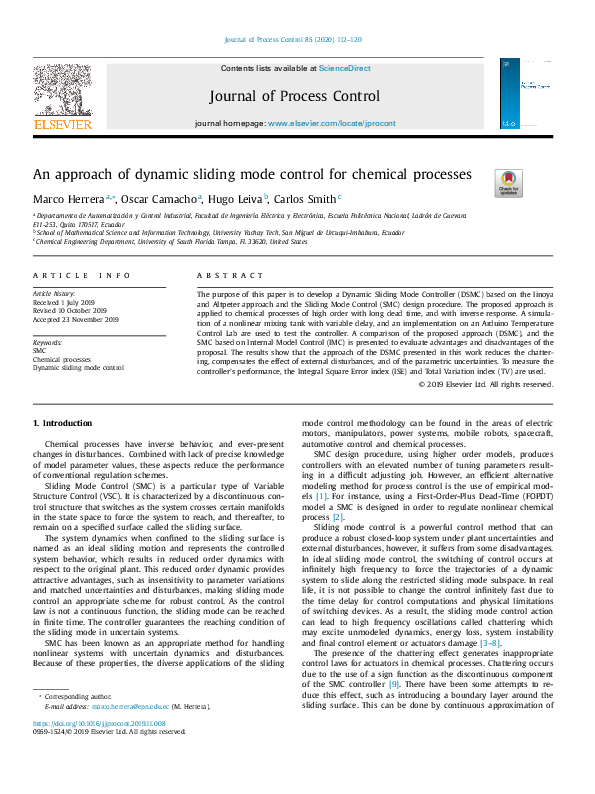 (PDF) An approach of dynamic sliding mode control for chemical processes