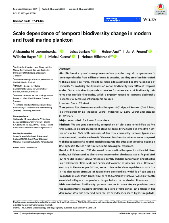 (PDF) Scale dependence of temporal biodiversity change in modern and ...