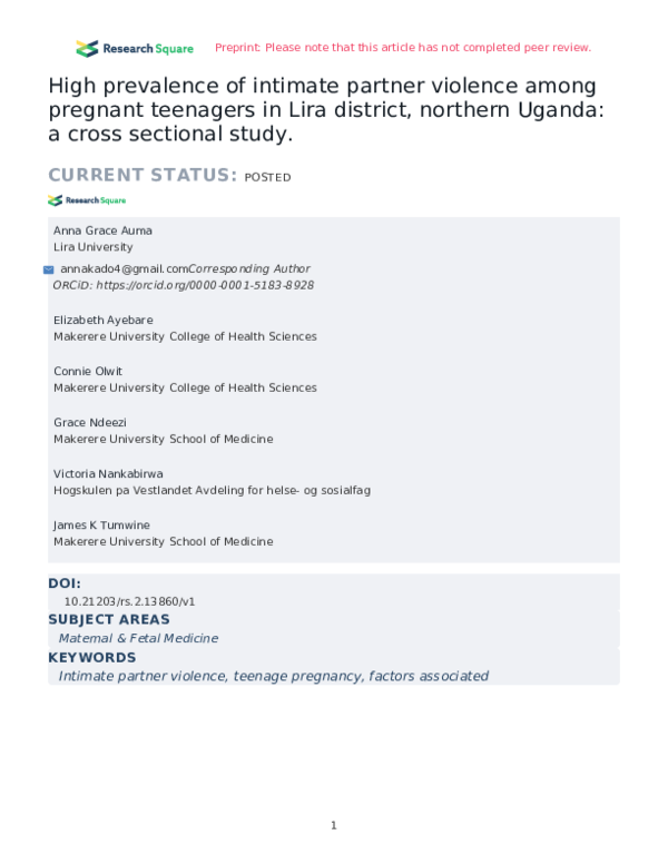 (PDF) High prevalence of intimate partner violence among pregnant ...