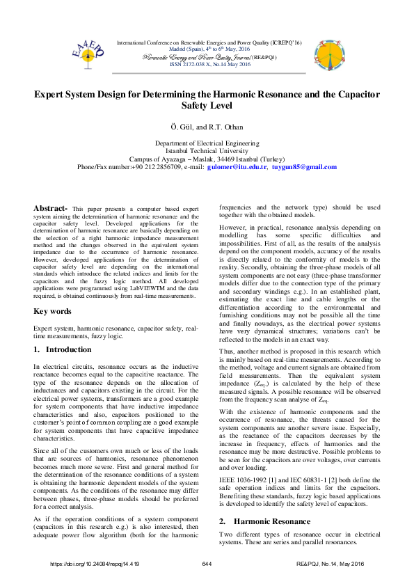 (PDF) Expert System Design for Determining the Harmonic Resonance and ...
