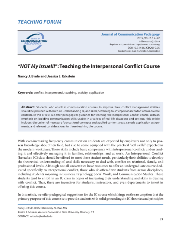 (PDF) “NOT My Issue!!!”: Teaching the Interpersonal Conflict Course