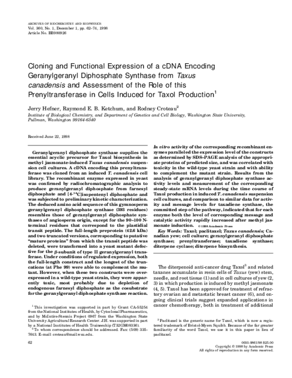 (PDF) Cloning and Functional Expression of a cDNA Encoding ...