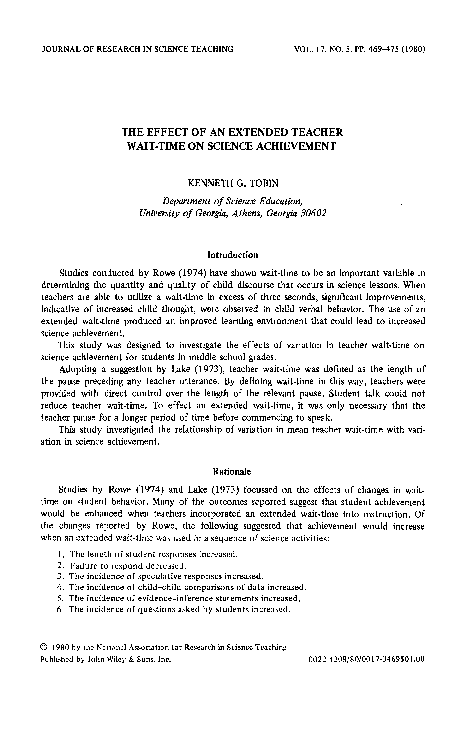 (PDF) The effect of an extended teacher wait-time on science achievement