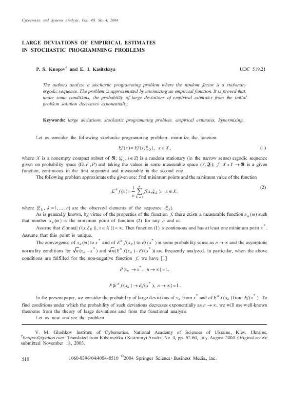 (PDF) Large Deviations of Empirical Estimates in Stochastic Programming ...