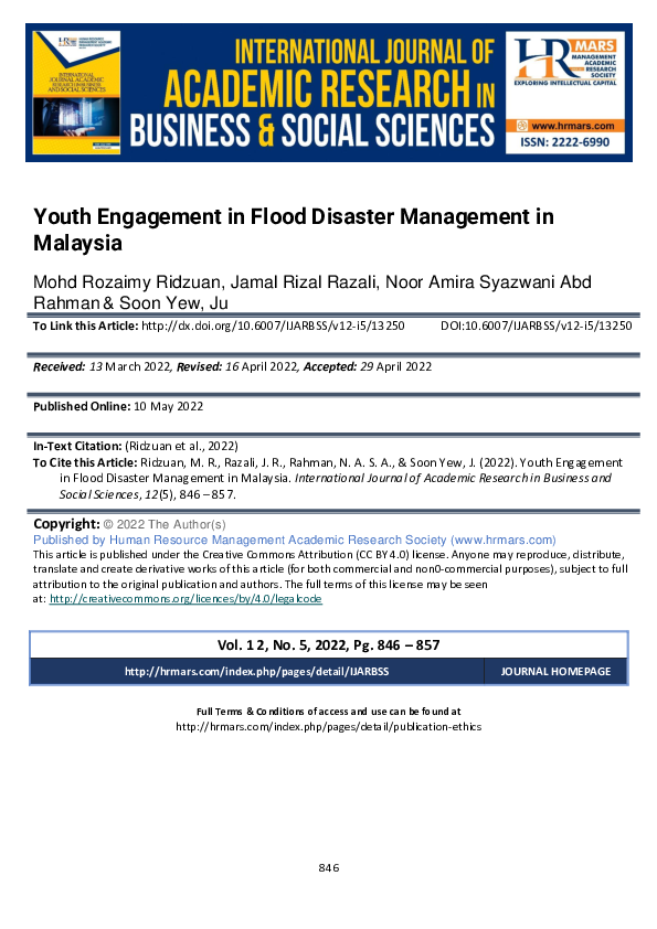 (PDF) Youth Engagement in Flood Disaster Management in Malaysia