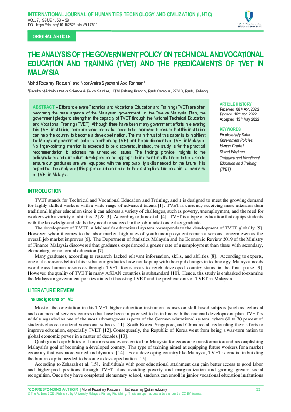 (PDF) The Analysis of the Government Policy on Technical and Vocational ...