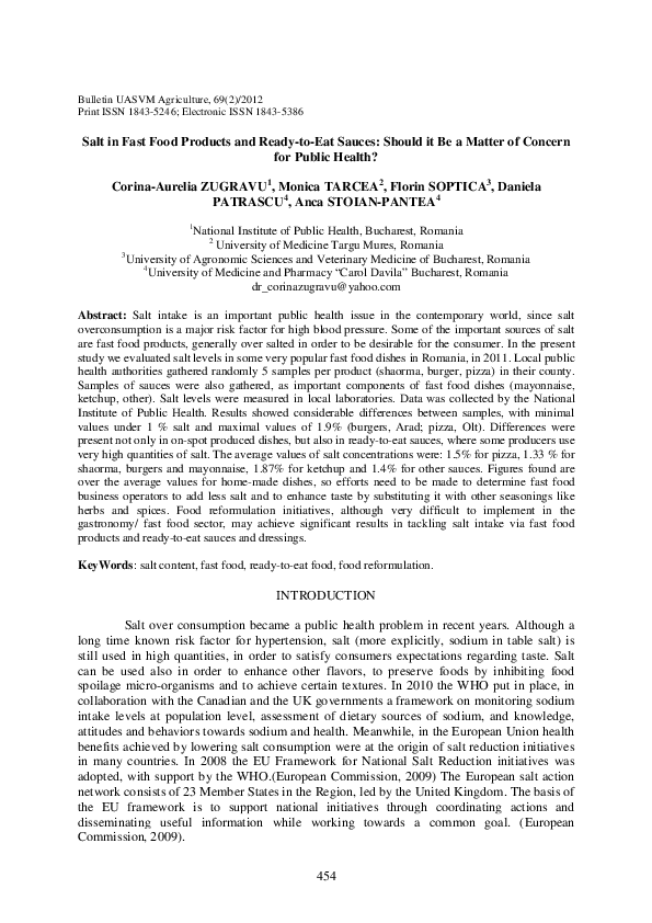 (PDF) Salt in Fast Food Products and Ready-to-Eat Sauces: Should it Be ...