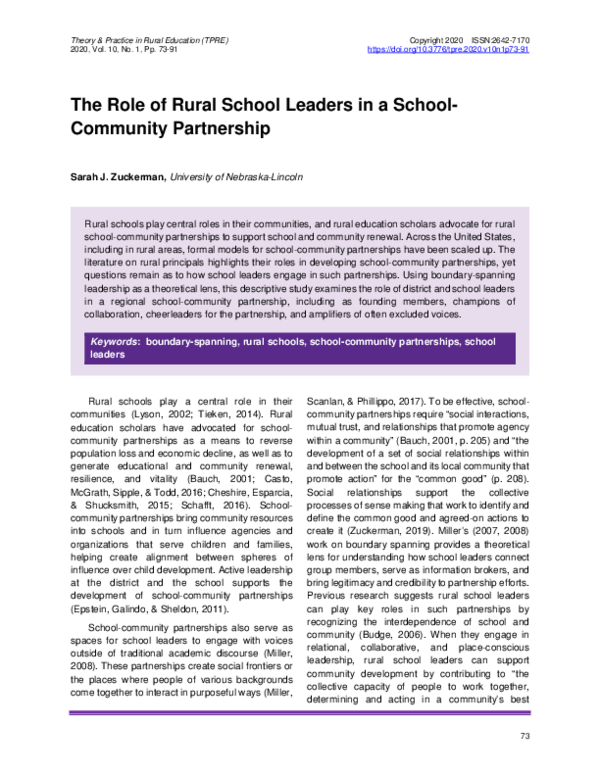(PDF) The Role of Rural School Leaders in a School-Community Partnership