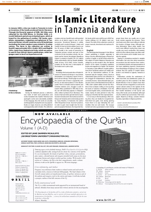 (PDF) Islamic literature in Tanzania and Kenya gerard van de