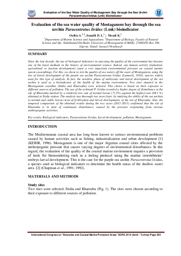 (PDF) Evaluation of the sea water quality of Mostaganem bay through the ...