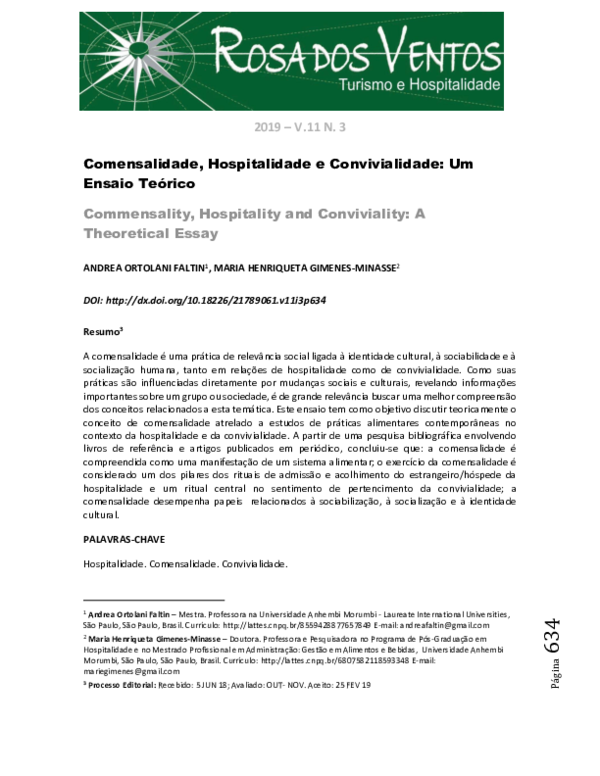 (PDF) Commensality, Hospitality and Conviviality: A Theoretical Essay