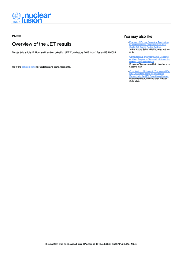 (PDF) Overview of JET results