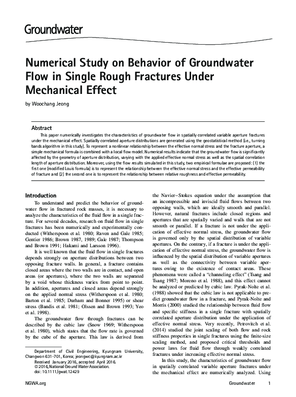 (PDF) Numerical Study on Behavior of Groundwater Flow in Single Rough ...
