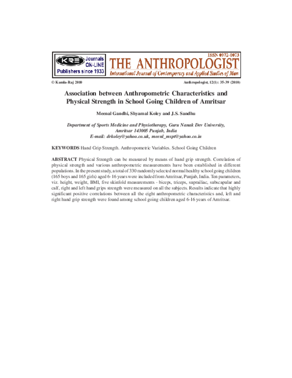(PDF) Association between Anthropometric Characteristics and Physical ...