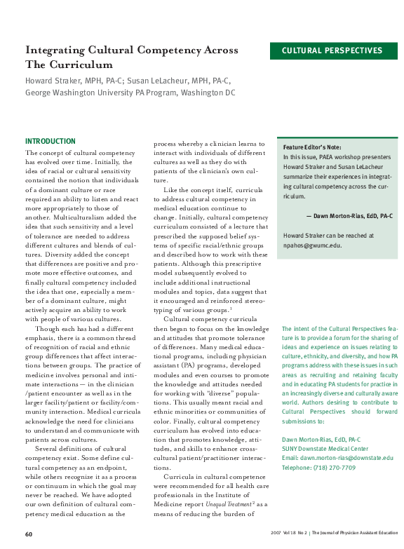 (PDF) Integrating Cultural Competency Across The Curriculum